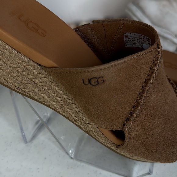UGG Taia Wedge Slide Sandals - Suede (For Women) Chestnut Sz 8 - Picture 4 of 13